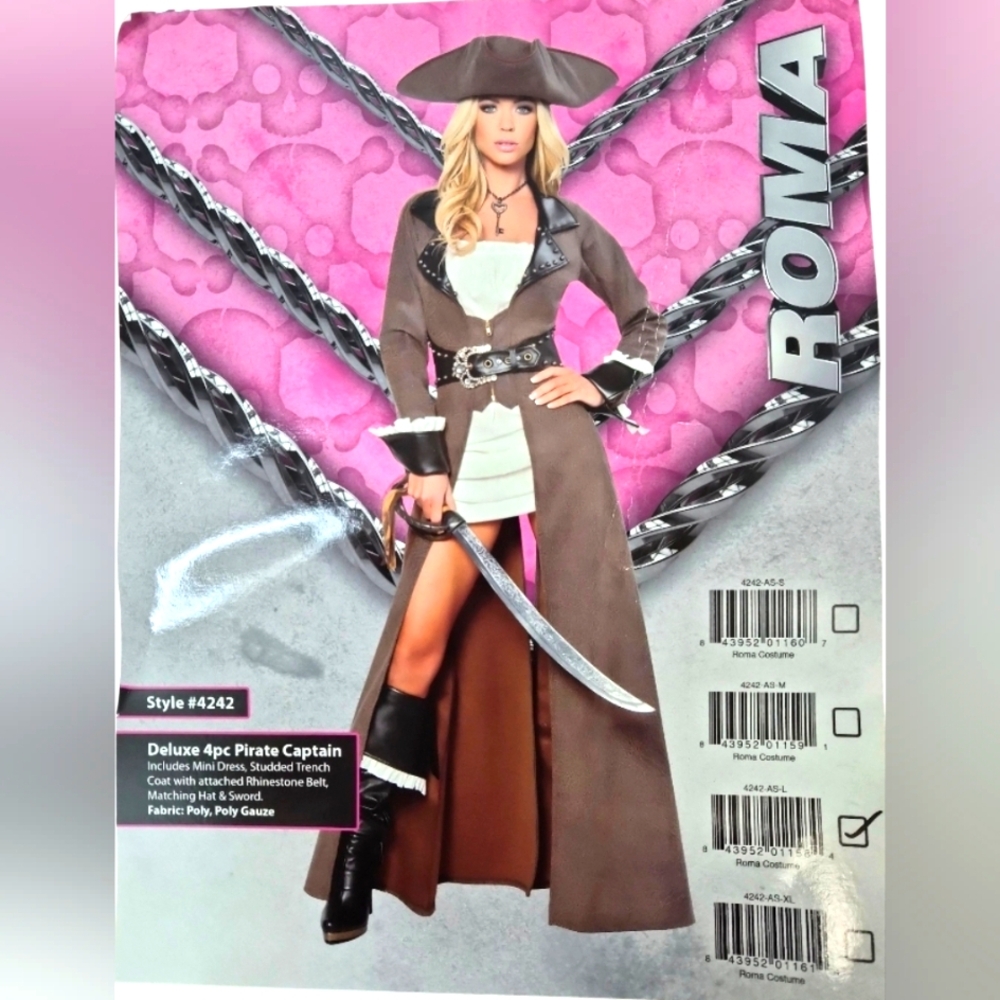 Deluxe 7pc Pirate Captain (Added Matching Skirt With Tassels) Size Large NWOT - Picture 6 of 14